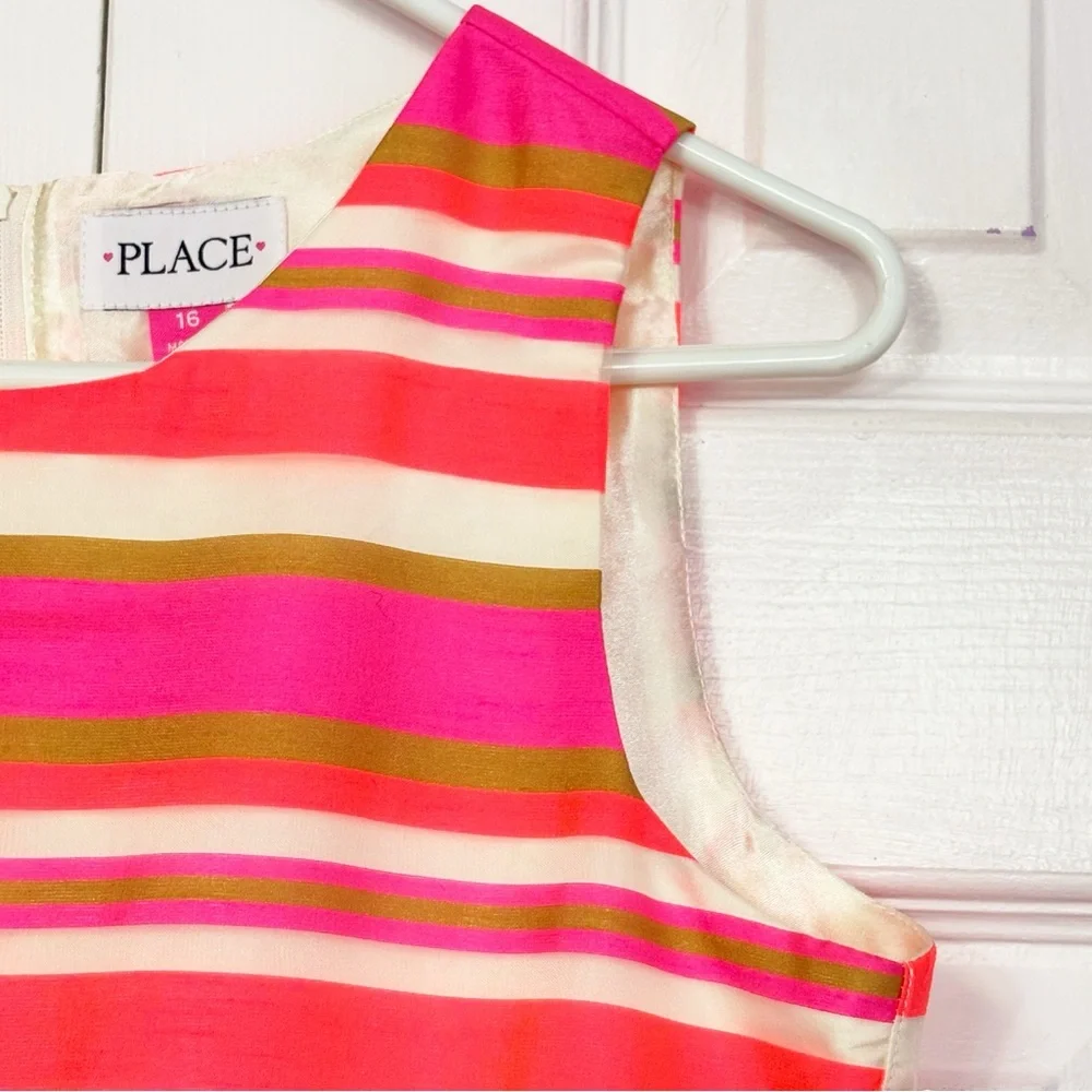 NWT The Children's Place Neon Berry Pink Stripe Sleeveless Dress 16